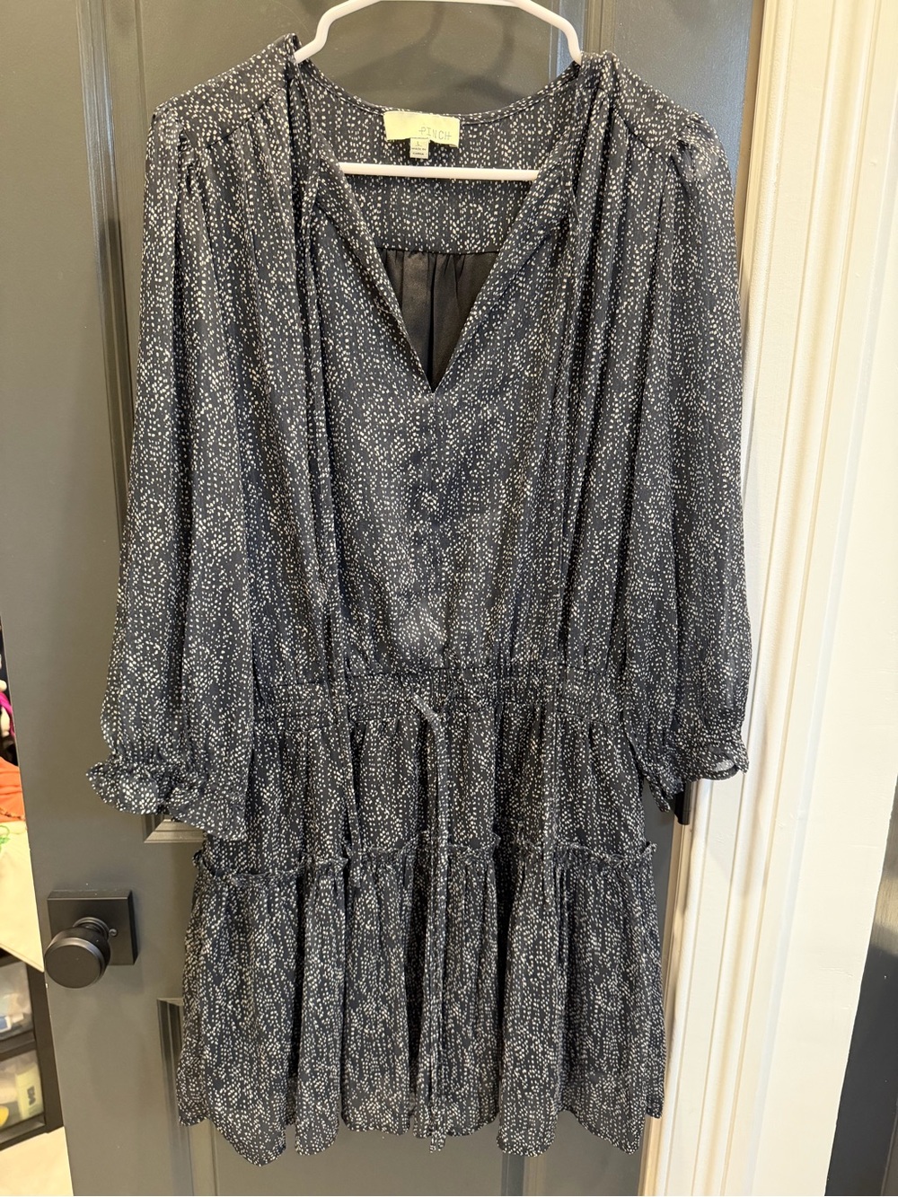 Pinch Navy and White Speckled Long-Sleeve Tiered Dress